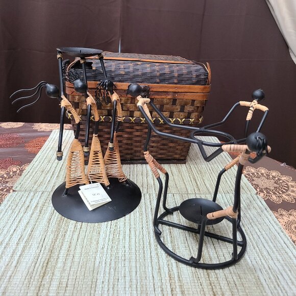 Pair of Laurids Lonborg Denmark Wrought Iron Rattan Candle Holders Vtg MCM - Picture 4 of 10